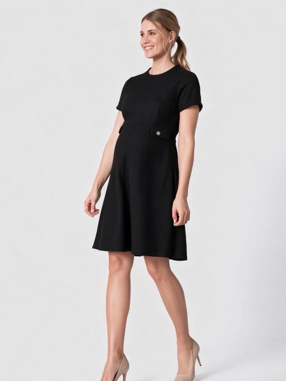 Seraphine Jaelyn Bias Cut Tweed Maternity Dress Black Maternity A-Line Dress